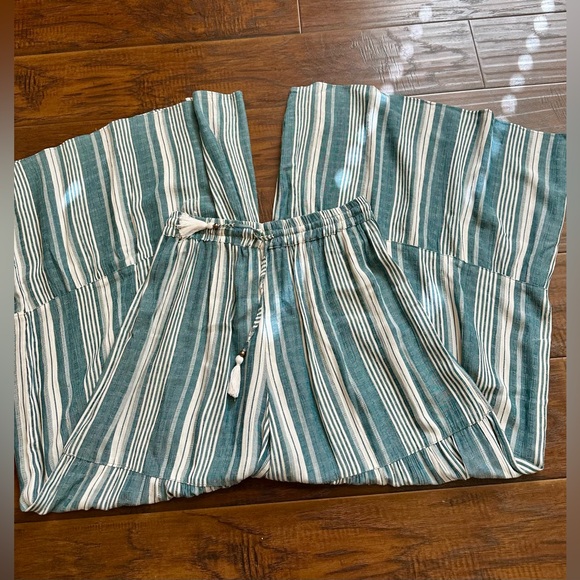 Angie Teal Striped Tiered Wide Leg Pants - Picture 3 of 11
